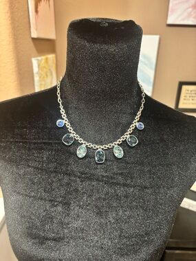 Touchstone Crystal Silver-Tone Necklace with Blue Gemstone Drops